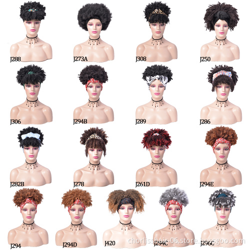 Hot Selling Free Sample Short Afro Kinky Curly Chignon Headband Wigs Synthetic Hair Wigs With Highlights For Black Women